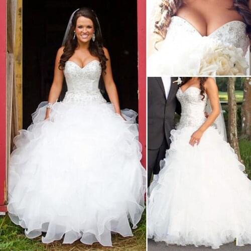 Plus Size Country Wedding Dresses A Line Sweetheart Ruffled Organza Wedding Gown Cheap Custom Made Traditional Wedding Dresses