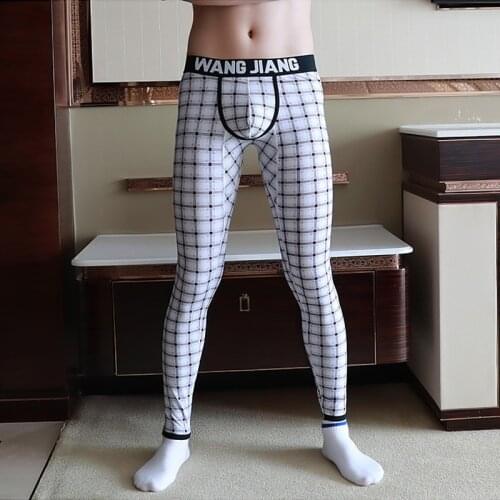 Winter Warm Men Long Johns Plaid Thermal Underwear Men Thin Thermo Underwear Long Johns Men Thermal Pants