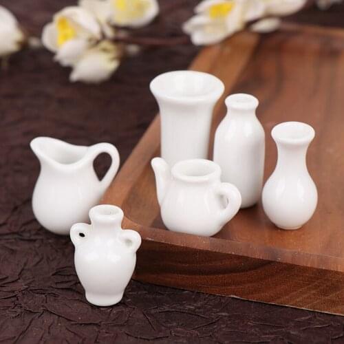 1Pc DIY Mini Ceramic Pot Handmade 1:12 Dollhouse Miniatures Doll House Kitchen Ornament Decoration Vase