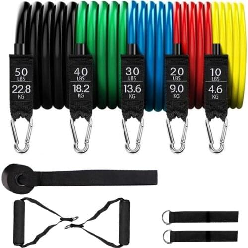 11pcs Fitness Puller Set Resistance Belt Kit Multifunctional Exercise Elastics Tubes for Training Gym Bodybuilding Sport Workout