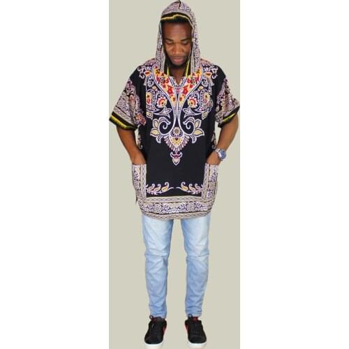 2019 African Dashiki Newest Pattern Printed Mens Clothes Dashiki Pure Cotton Hooded Cap Pockets African Dashiki