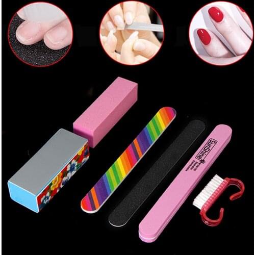 6Pcs Nail Art Sanding File Buffer Block Cleaning Brush Manicure Tool Kit Set Nail Cleaning Nail Brush Tools for nail care