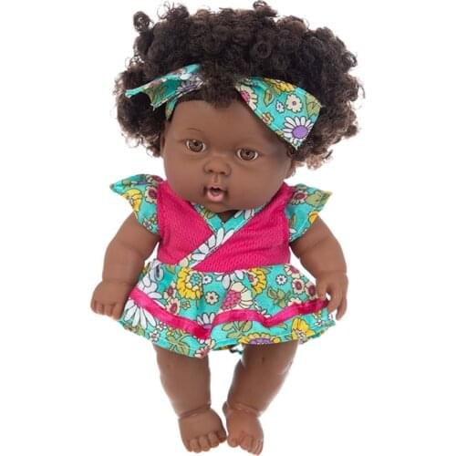 20cm American Reborn Black Doll Handmade Silicone Vinyl Curl Baby Girl Doll Toy