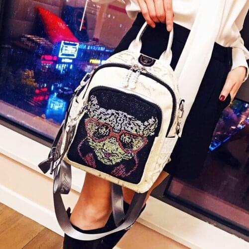 Anilmal Prints Mochilas Fancy Designer Rhinestone Backpack Rivet Travel School Sac Femme Fashion Womens Bag