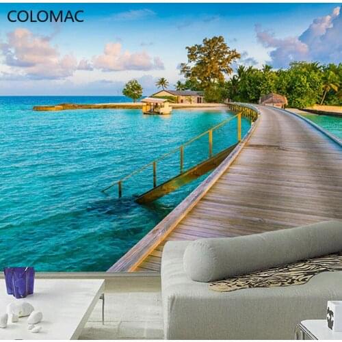 Colomac Custom Large 3d Sea View Beach Landscape Painting Wallpaper Living Room Background Mural Bathroom Decor Drop Shopping