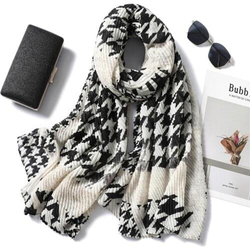 British Style Cotton Scarf Women Print Cinkle Warm Shawl Ladies Muslim Headband Wrap Hijab Foulard Scarves Big Size 180*90cm