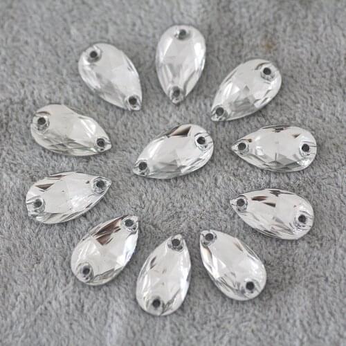 100pcs 10.5*18mm Crystal Sew on Rhinestones Colorful Waterdrop Resin Flatback Droplet Sewing Crystal 2 holes For Dress Garment