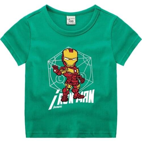 Disney Marvel Childrens Clothing Iron Man Hulk Spider-Man Summer Short-sleeved T-shirt Boy Bottoming Shirt Tops