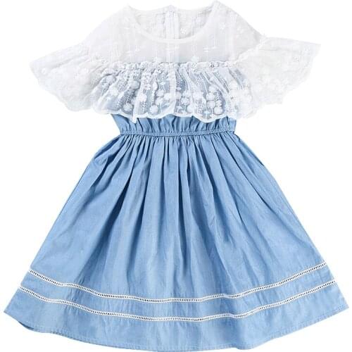 Baby Girl Dress For Girls Cotton Blue Party Birthday Costume Princess Shool Summer Lace Clothes Children Kids 6 7 years Dresses