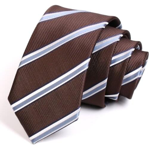 Brand New Classic Brown Striped 6CM Skinny Tie For Men Business Suit Work Necktie High Quality Fashion Formal Cravate Gift Box