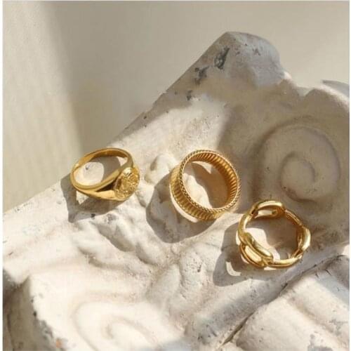 Plated 18k Gold Ring Sets for Girls Button Roman Portrait Chain Mens Rings 2020 Trend Vintage Stainless Steel Jewelry for Women