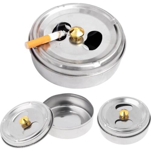 Stainless Steel Round Revolving Ashtray Rotation Enclosed Lid Hotel Home Gadgets Y9UA