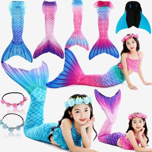 2020 NEW 6PCS/Set Kids Girls Mermaid Tails with Fin Swimsuit Bikini Bathing Suit Dress for Girls Summer Costume For Swim