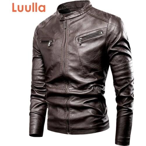 Luulla Mens 2020 Spring New Motor Casual Vintage Leater Jacket Men Brand Autumn Biker Rivet Pockets PU Leather Jacket Coat Men