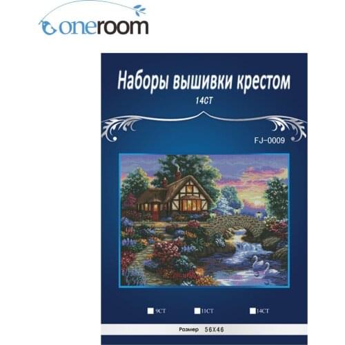 56X46CM, 14CT EN OR RU PACKING top Quality beautiful lovely counted cross stitch kit lake house home cottage swan bridge