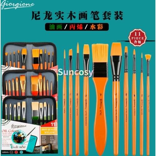 Giorgione Nylon Painting Brush Set 11pc/Set Watercolor Oil Painting Acrylic Brush Set with Cloth Pen Bag, Watercolor Brush Set