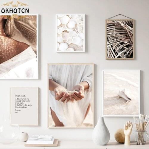 Wall Art Canvas Painting Landscape Sand Woman Leaves Beach Shells Nordic Posters and Prints Wall Pictures for Living Room Decor