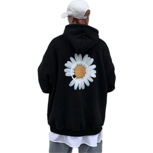 Autumn and Winter New White Sun Flower Mens Hoodies Casual Fashion Hooded Sweatshirts Loose Hip Hop Hoodie M-3XL