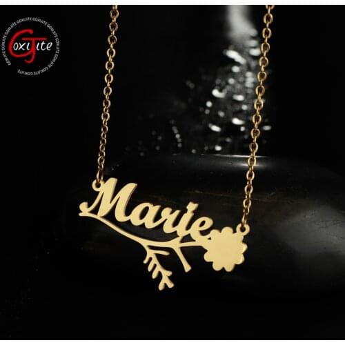 Personalized Name Flowers Necklace For Women Girl Stainless Steel Nameplate Pendant Necklace Custom Vintage Jewelry Gift