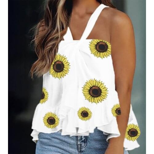 Sunflower Leopard Print Ruffle Blouse Women Sexy Off Shoulder Straps Office Lady Top Spring Summer Halter Backless Casual Shirts