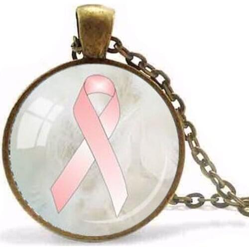 Steampunk BREAST CANCER AWARENESS Pendant Cancer Survivor Jewelry Wellness Chain Survivor Pendant Awareness Ribbon Pink White