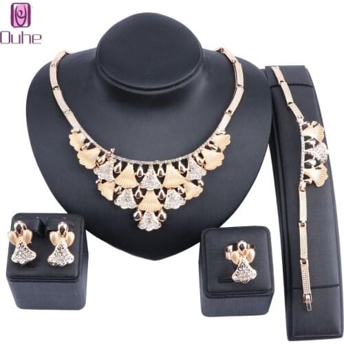 Luxury Nigerian Women Wedding Jewelry Sets Big Chunky Necklace Earrings Bridal Dubai Gold Crystal Jewelry Set