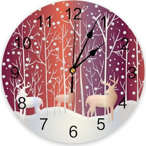Christmas Winter Snow Elk Wall Clock Modern Design Round Wall Watch for Home Decortaion Bedroom Silent Clocks