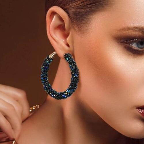 HuangTang Bohemian Colorful Beads Circle Hoop Earrings for Women Charms Shinny Zircon Earrings Trendy Jewelry Weddings Brincos