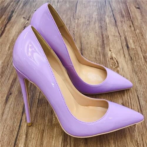 Purple Patent leather dress shoes women high heels pumps pointed toe sexy zapatos de vestir mujer for Christmas tacchi donna