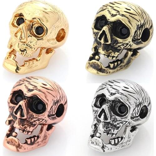 Vintage Retro Ancient Skull Beads for Jewelry Making Supplies Copepr Charm for Diy Bracelet Necklace Big Hole Beads