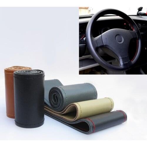 Wotefusi DIY Car Leather Steering Wheel Cover Skin Solid w/ Needle Thread 14