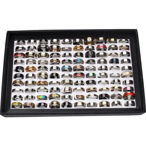 YingWu Wholesale Bulk Lots 50pcs Rings Mix Styles Top Mens Womens unisex Fashion colorful Stainless Steel Wedding Jewelry Gift
