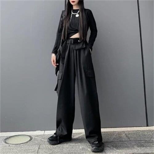 Womens cargo pants fall 2020 new dark functional pocket high waist loose casual leggings pants