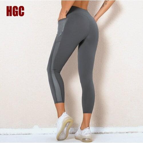 HGC Women Yoga Pants Sportswear High Waist Mesh Pocket Gym Fitness Leggings Sport Workout Running Capris Sexy Squat Proof Tights