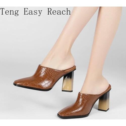 2021 Fashion High Heels Womens Summer Shoes Snake Print Slip on Loafers Women Outdoor Slippers Woman Sandals 34 Slip-On Pumps