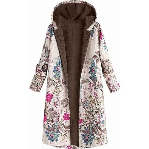 2021 Winter New Womens Printed Long-sleeved Plush Cotton Jacket With Hooded Zipper Plush Womens Jacket Em