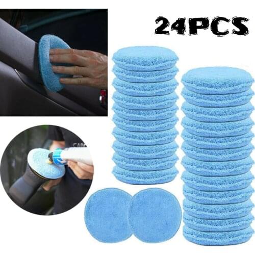 24PCS 5inch Car Waxing Sponge Blue Round Applicator Easy Cleaning Leather Polish Pad Foam Microfiber Universal Washable Reusable