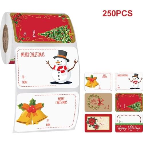 250pcs/roll 6 Designs Adhesive Christmas Gift Name Tags XMAS Stickers Present Seal Labels Christmas Decals Gift Package DROPSHIP