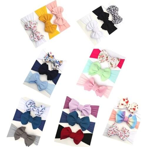 3Pcs/Set Baby Turban Nylon Headband Bowknot Wide Elastic Hairband Newborn Infant Photo Props Hair Accessories
