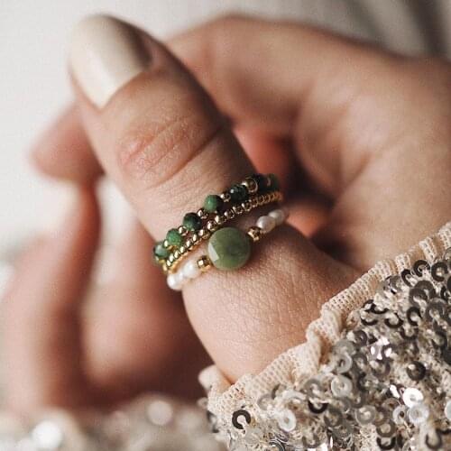 2021 New Handmade 3 Pcs Set Natural Stone Ring for Women Fashion Stainless Steel Rings Freshwater Pearl Wedding Party Jewelry