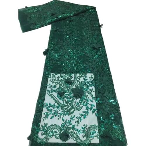 3D Flower 2021 Latest African French Tulle Lace High Quality Party Luxury Sequins Embroidery Nigerian Lace Fabric Dress f66-480