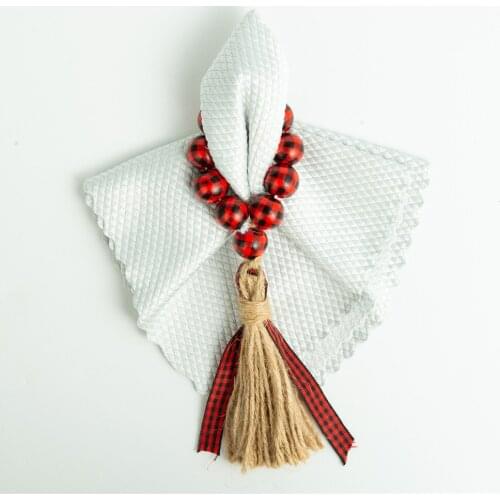 6 / PCS colored Wood Bead Tassel napkin ring napkin buckle European and American Pastoral home decoration 2021.7 new products