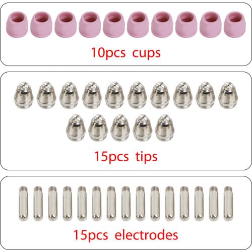 AG-60 AG-60P SG-55 WSD-60 Air Plasma Cutter Torch Consumable Kits 50/60A 20 Electrodes 15 Nozzle 15 Tips 10 Cups