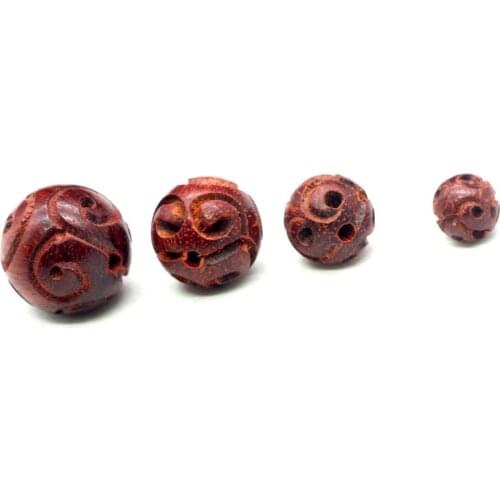 10pcs/lot Red Sandalwood Loose Wood Beads 6mm 8mm 10mm 12mm Buddhism Round Carved Charms Wooden Beads DIY Jewelry Making Unisex