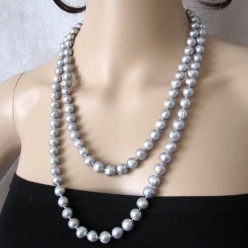 NEW 50" 9-10mm natural Silver Gray Freshwater Pearl Necklace Sweater chain