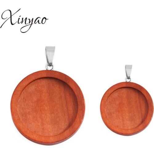 1 piece Wooden Round Cabochon Base Pendant inner DIY Necklace Making Mixing color Retro Jewelry Findings Diameter 25/30mm