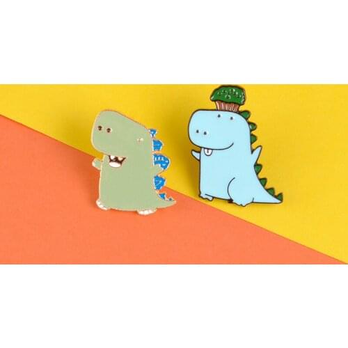 Cartoon dinosaur enamel pin Light blue animal Against the tree brooch badge Shirt backpack Lapel pin jewelry gift for women kids