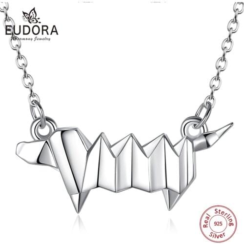 Eudora Real 925 Sterling Paper Folding Art Design Pendant Necklace Fashion Fina Jewelry Paper Art Dachshund Gift for Men cyd676