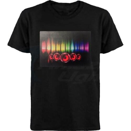 Birthday Party 100% Cotton Led Light Up El Panel T-shirt Music Activated Flashing El Panel T-shirt