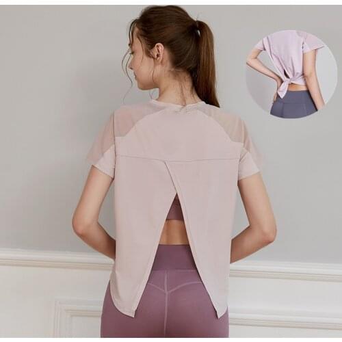 Summer Sports Running T-shirts Women Mesh Gym Yoga Shirts Loose Workout Short Sleeve Quick Dry Fitness Jogging Sportswear Tops